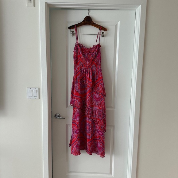 Farm Rio Red Paisley Scarf Loopy Trim Maxi Dress - Picture 4 of 9